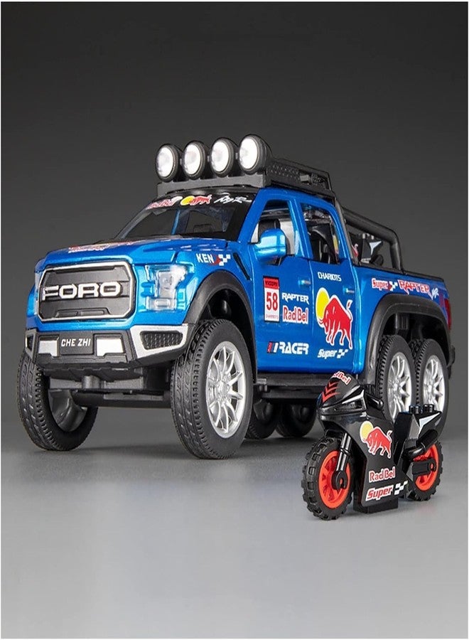 PEZYOX Scale Exclusive Alloy Metal Pull Back Die-cast Car Model with Sound Light Mini Auto Toy for Kids Metal Model Toy Car with Sound and Light (1.28 Scale F150 Edition 6x6 Pickup-Blue) - Image 5